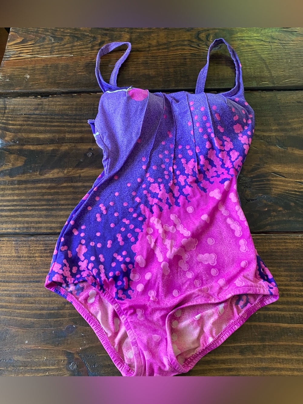 Vintage Sirena purple pink one piece 80s swimsuit built in bra scoop back